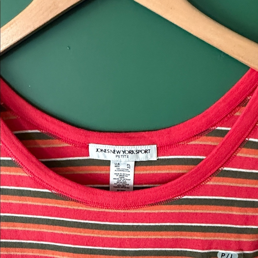 Jones New York Sport Womens LP Orange, Olive & White Striped Tank Summer - Picture 3 of 6